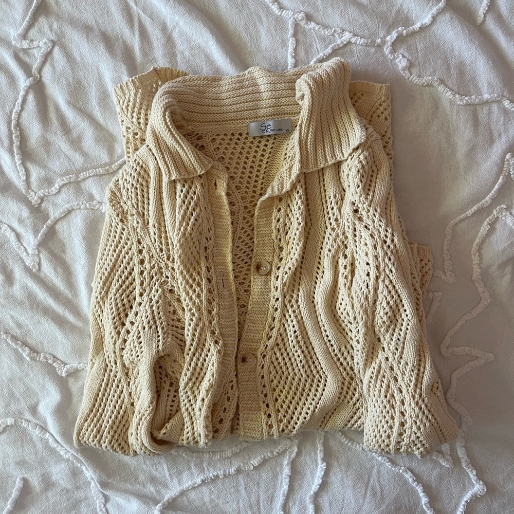 Cream Crochet Beach Coverup Mini Dress